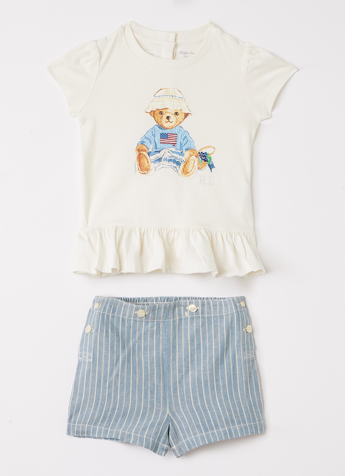 Ralph Lauren Set van T-shirt met korte broek - voorkant gebroken wit