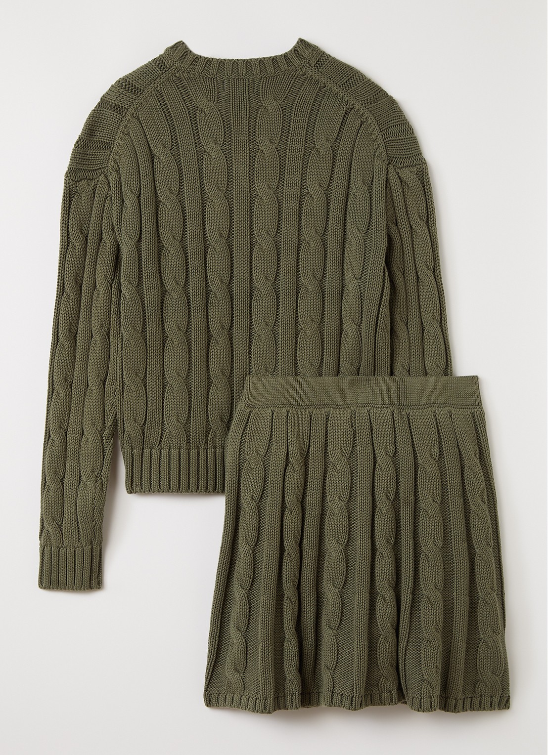Ralph Lauren Set van trui met rok 2-delig - voorkant 2 olijfgroen