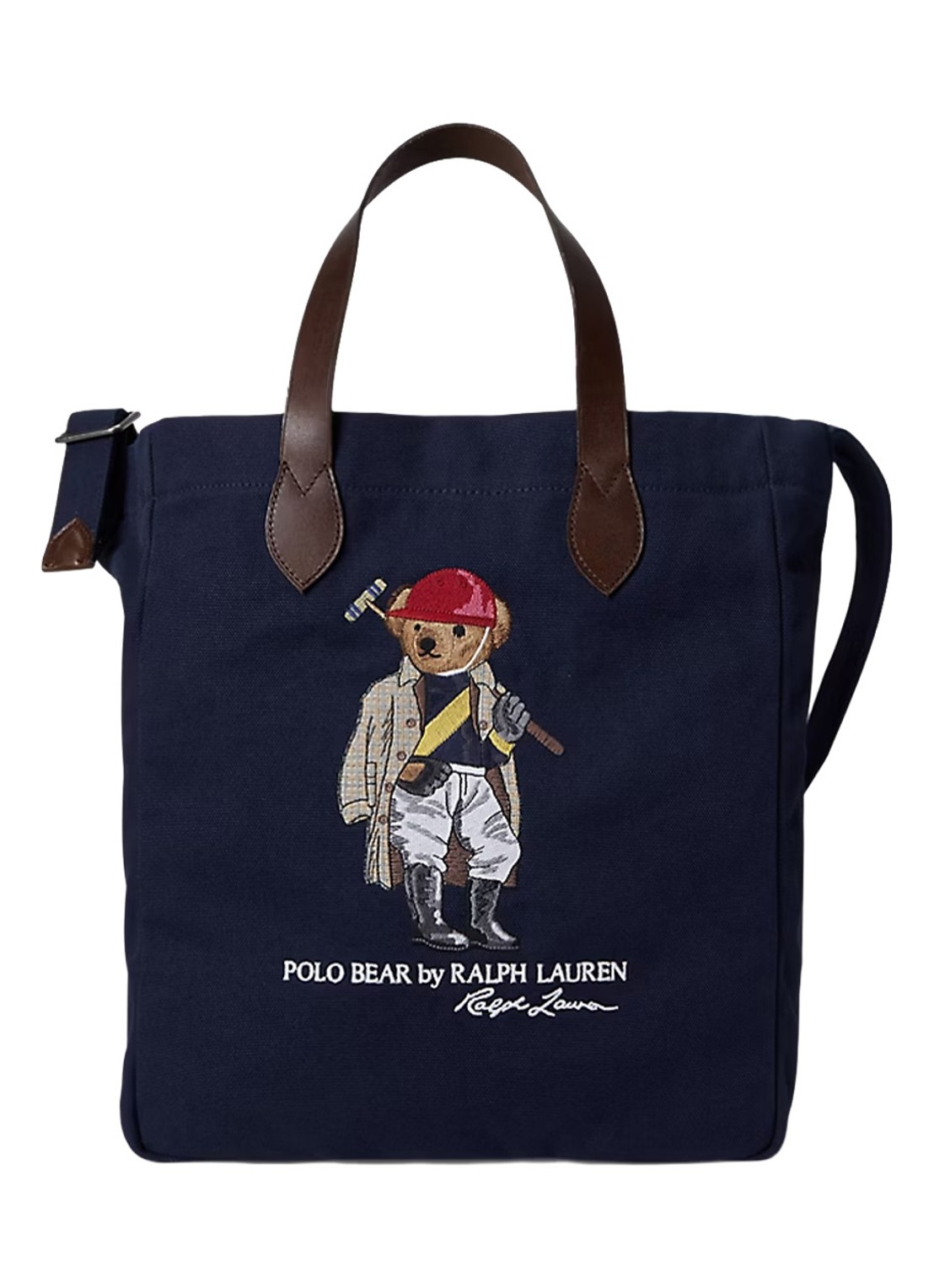 Ralph Lauren Shopper met details van leer en logoprint - voorkant donkerblauw
