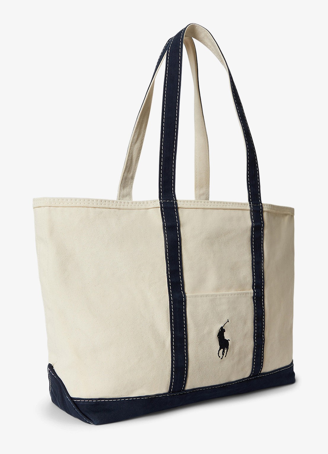 Ralph Lauren Shopper van canvas met logoborduring - detail 2 cream/navy / donkerblauw