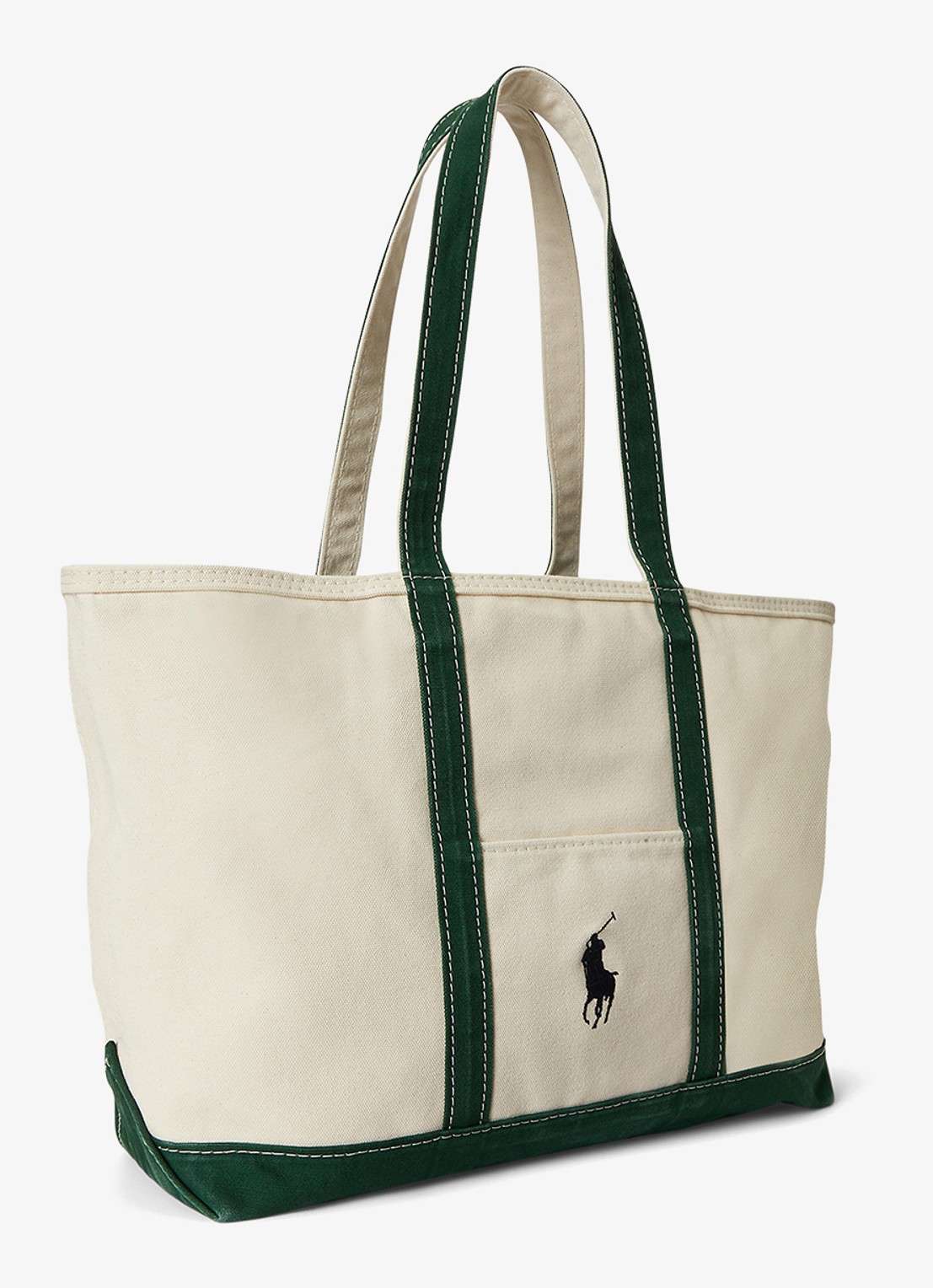 Ralph Lauren Shopper van canvas met logoborduring - detail 2 cream/green / crème