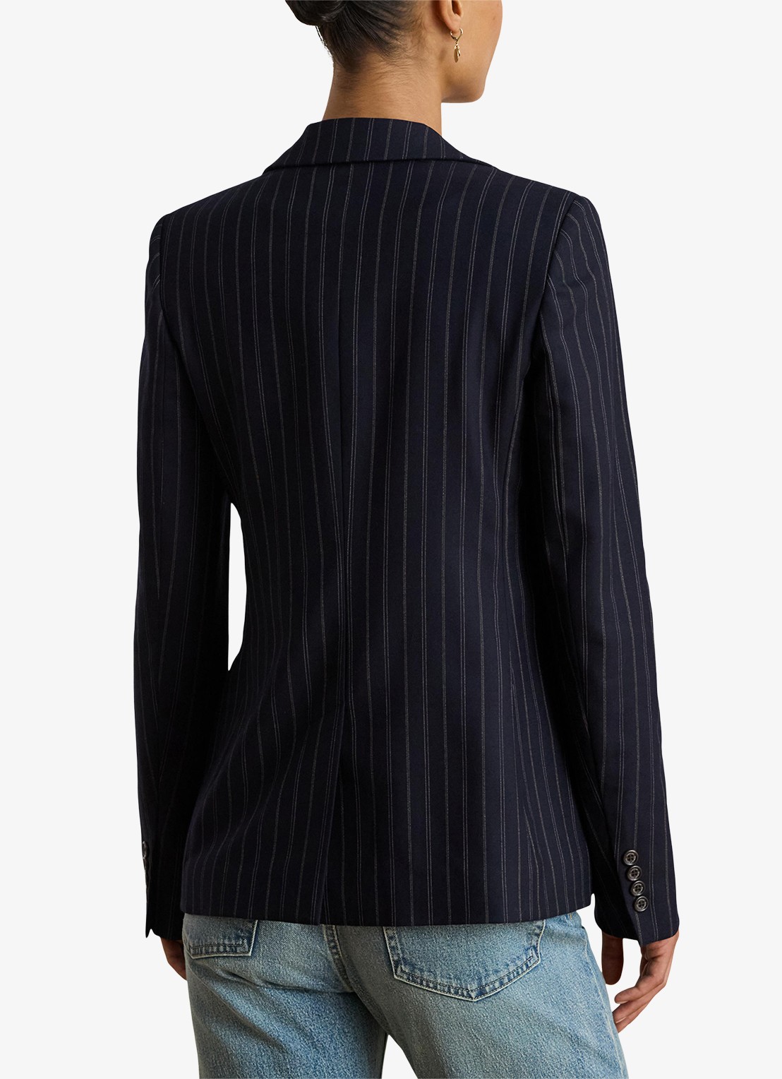 Ralph Lauren Single-breasted blazer in wolblend met streepprint en klepzakken - achterkant 4 donkerblauw