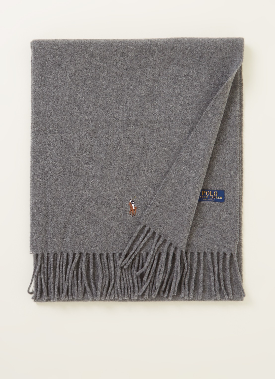 Ralph Lauren Sjaal van wol met logoborduring 175 x 35 cm - voorkant grijs