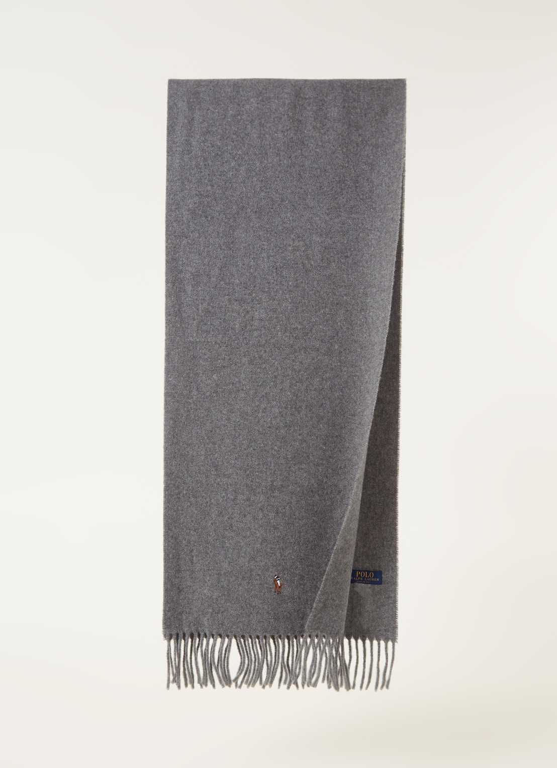 Ralph Lauren Sjaal van wol met logoborduring 175 x 35 cm - voorkant 2 grijs