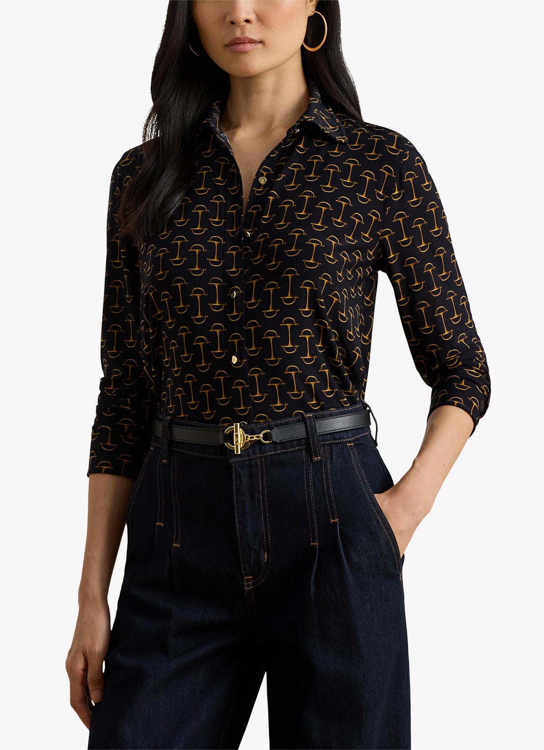 Ralph Lauren Slim fit blouse met grafische print  - detail navy multi / donkerblauw