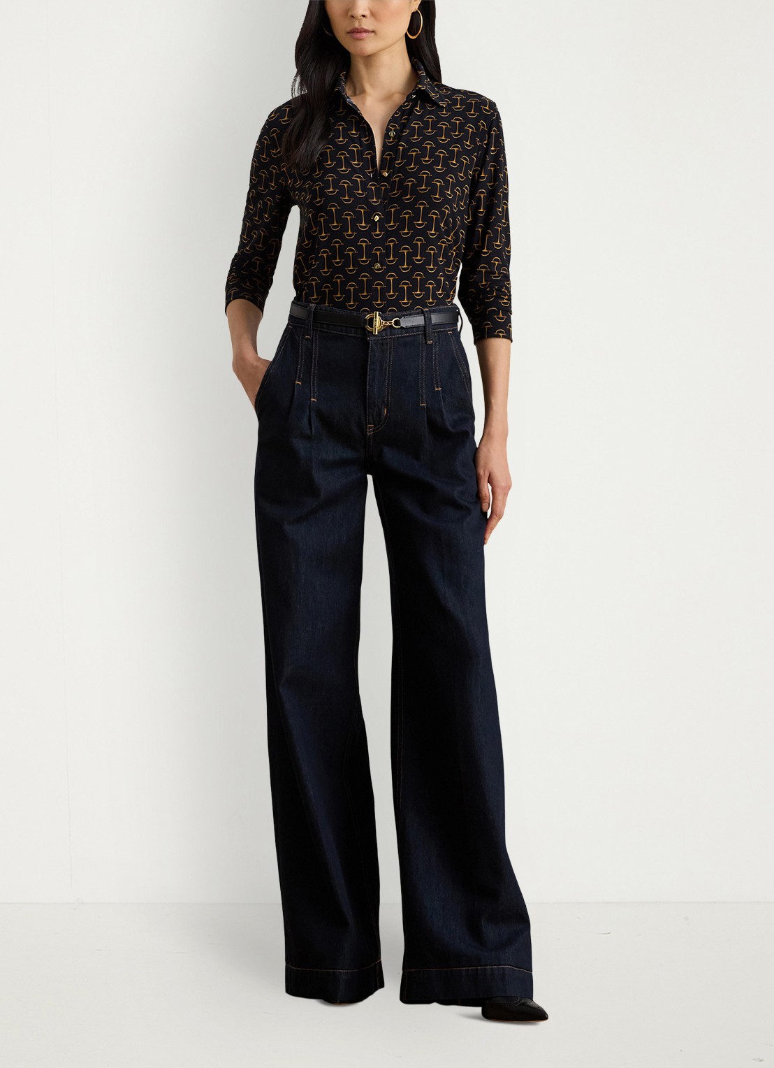 Ralph Lauren Slim fit blouse met grafische print  - voorkant 3 navy multi / donkerblauw