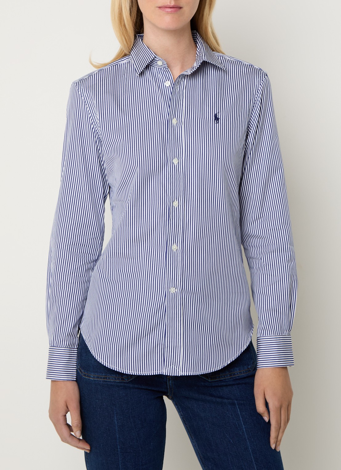 Ralph Lauren Slim fit blouse van katoen - detail 7 donkerblauw