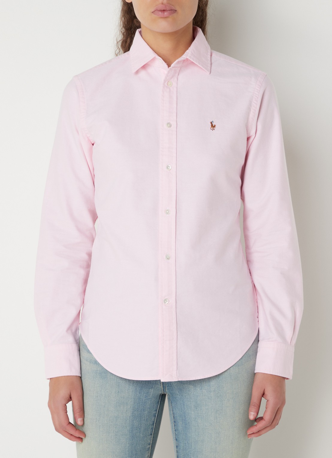 Ralph Lauren Slim fit blouse van katoen - detail lichtroze