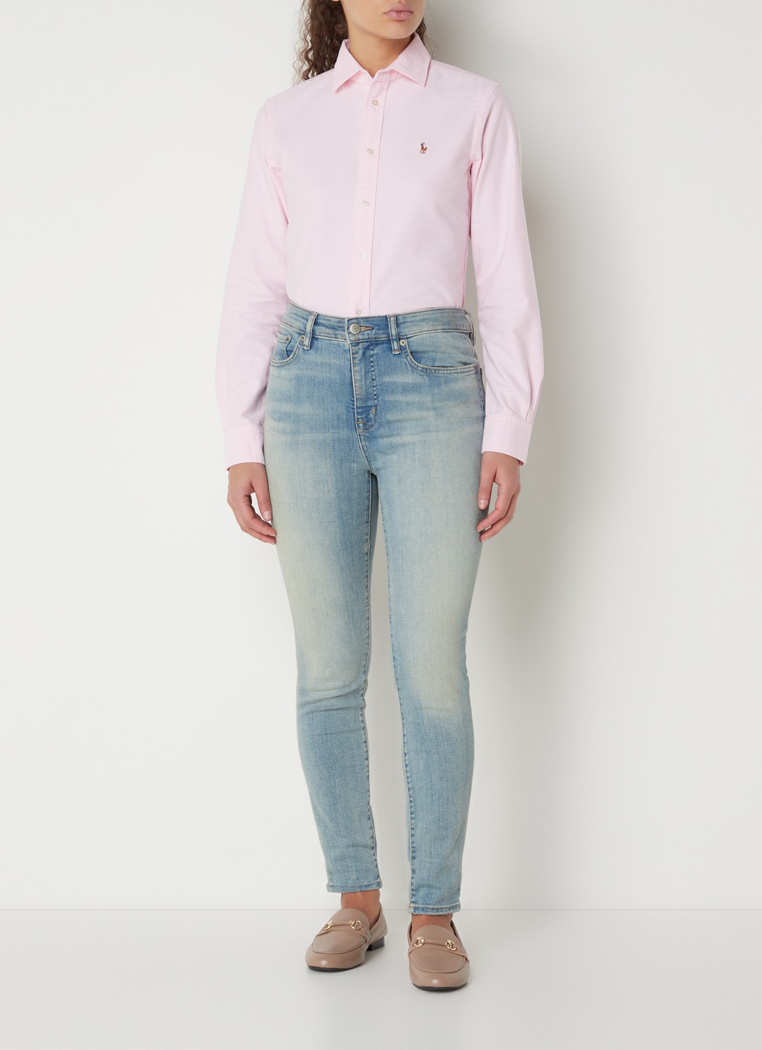 Ralph Lauren Slim fit blouse van katoen - voorkant 4 lichtroze