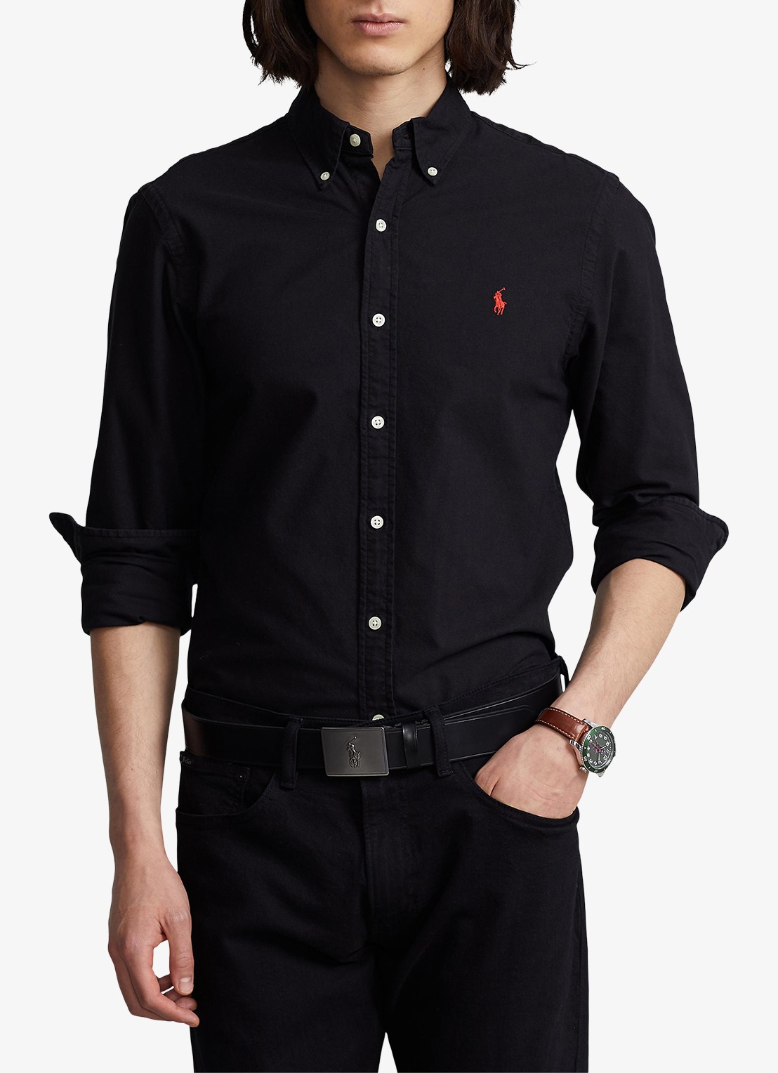 Ralph Lauren Slim fit button down-overhemd van katoen - detail polo black / zwart