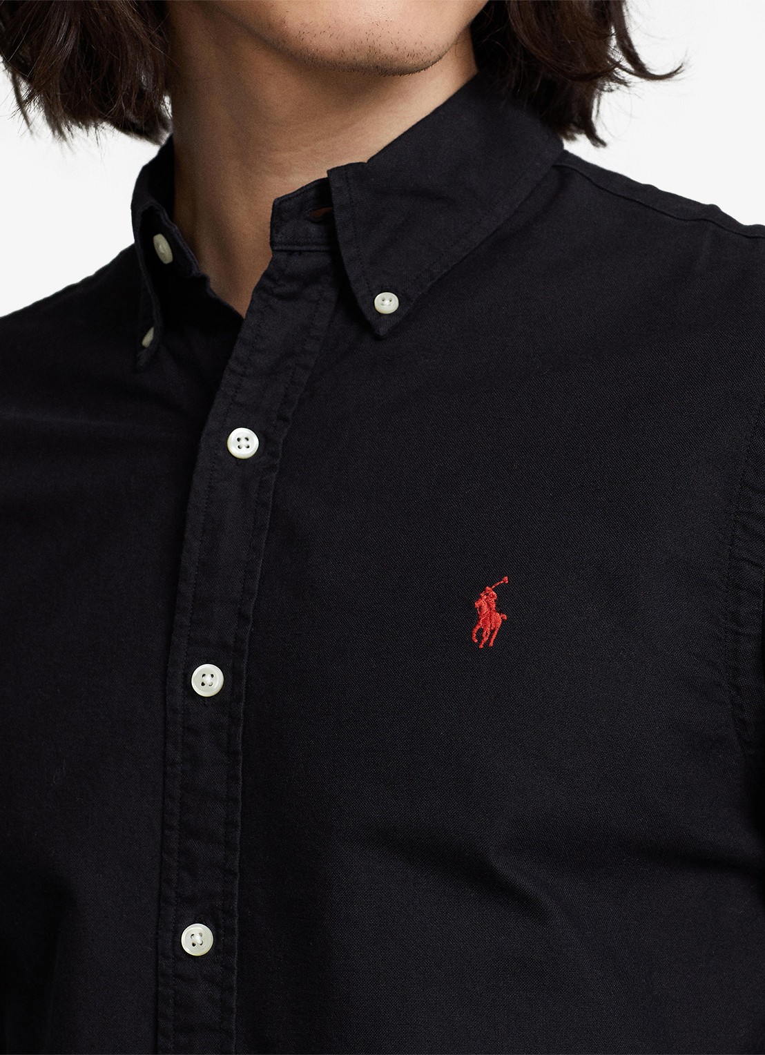 Ralph Lauren Slim fit button down-overhemd van katoen - detail 2 polo black / zwart