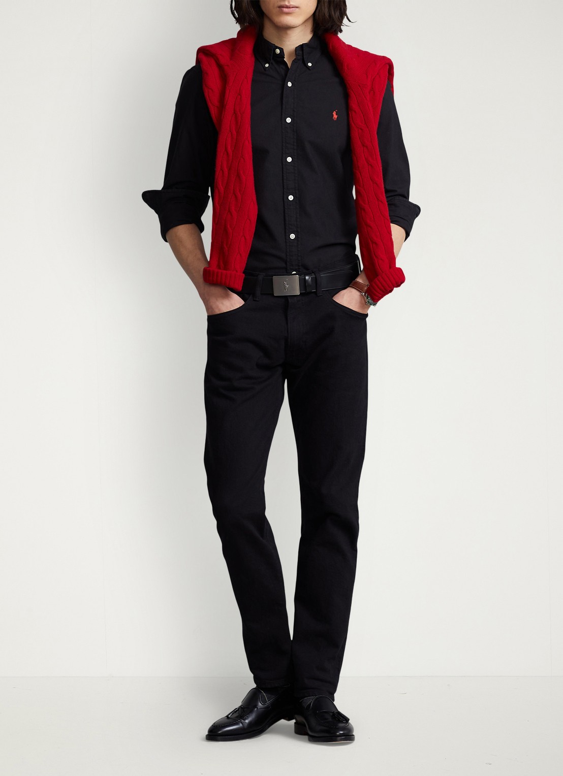 Ralph Lauren Slim fit button down-overhemd van katoen - voorkant 4 polo black / zwart