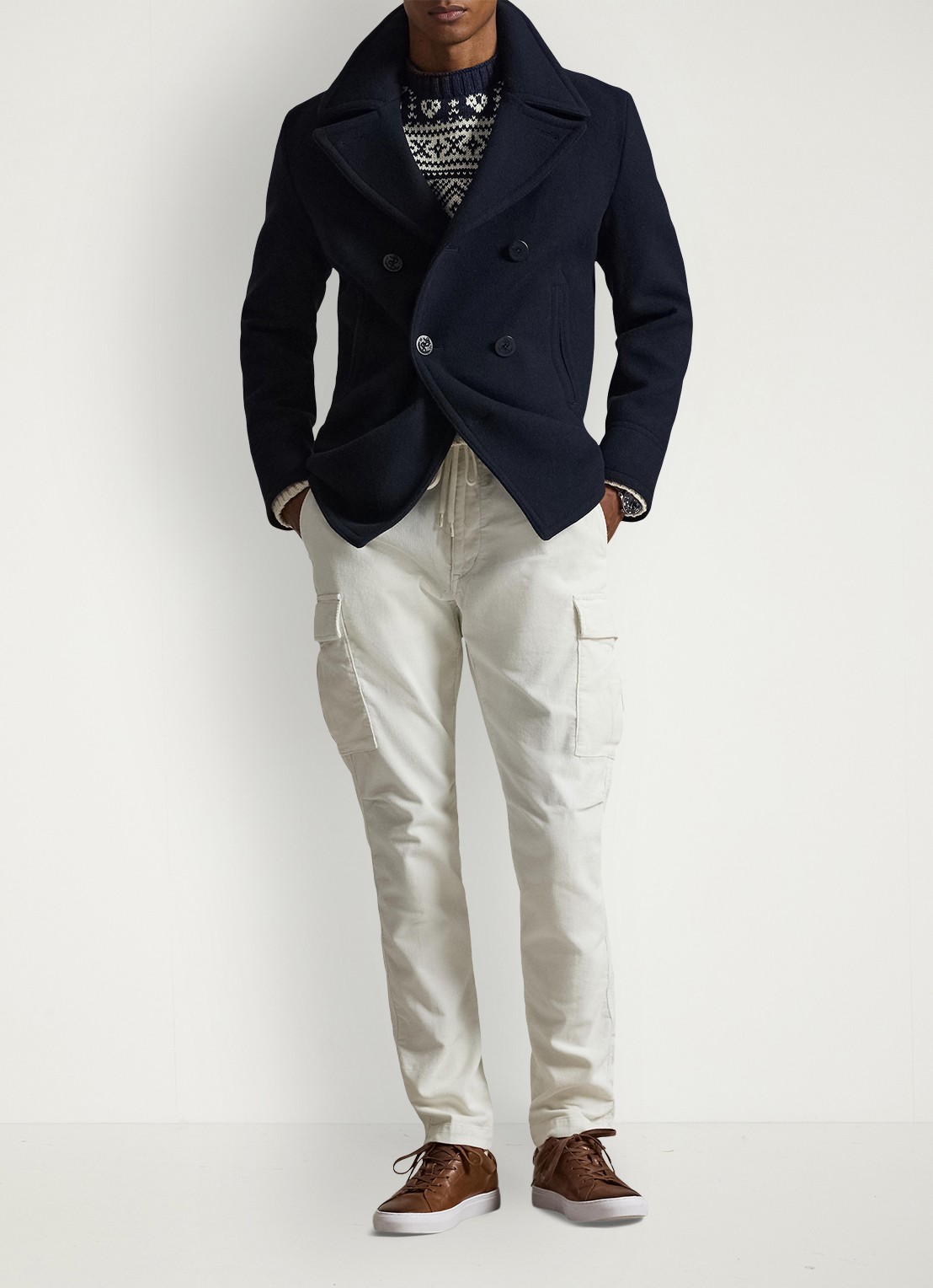 Ralph Lauren Slim fit cargobroek van corduroy - voorkant 2 antique cream / creme