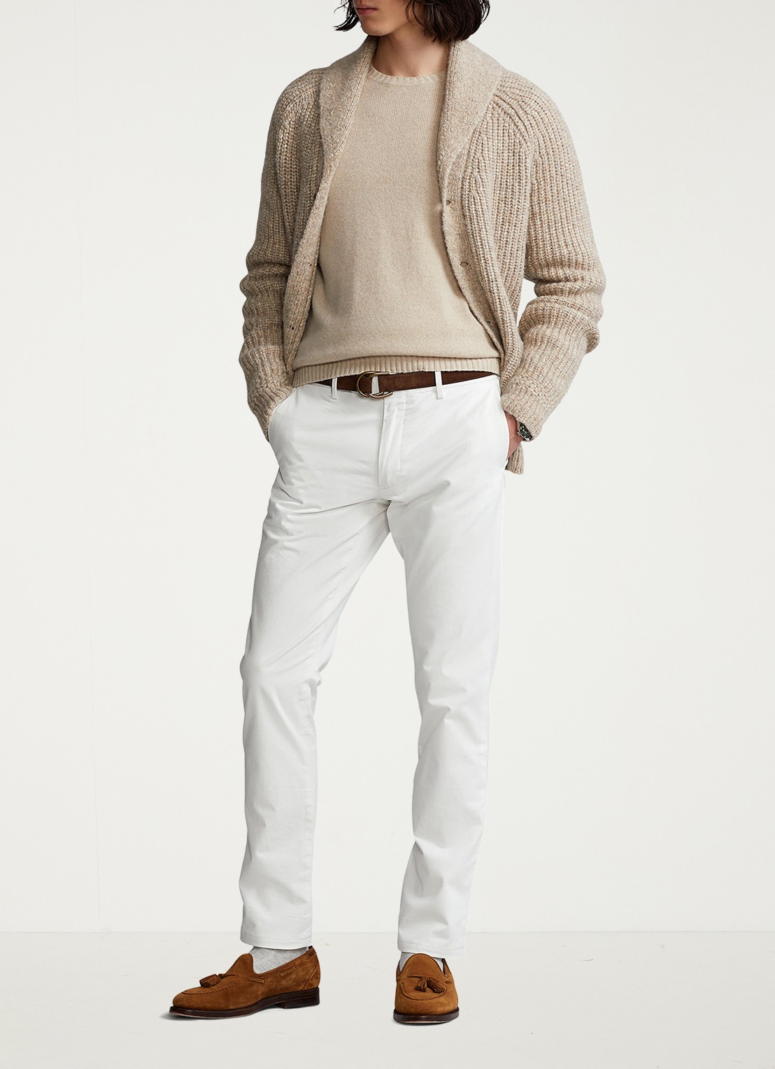Ralph Lauren Slim fit chino met stretch - voorkant 2 deckwash white / wit