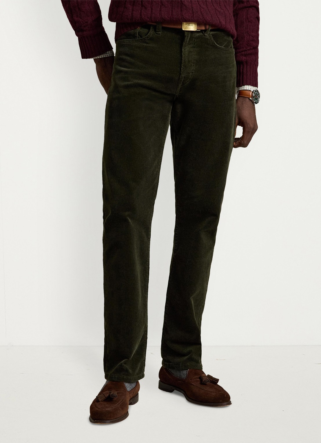 Ralph Lauren Slim fit chino van corduroy - detail estate olive / olijfgroen