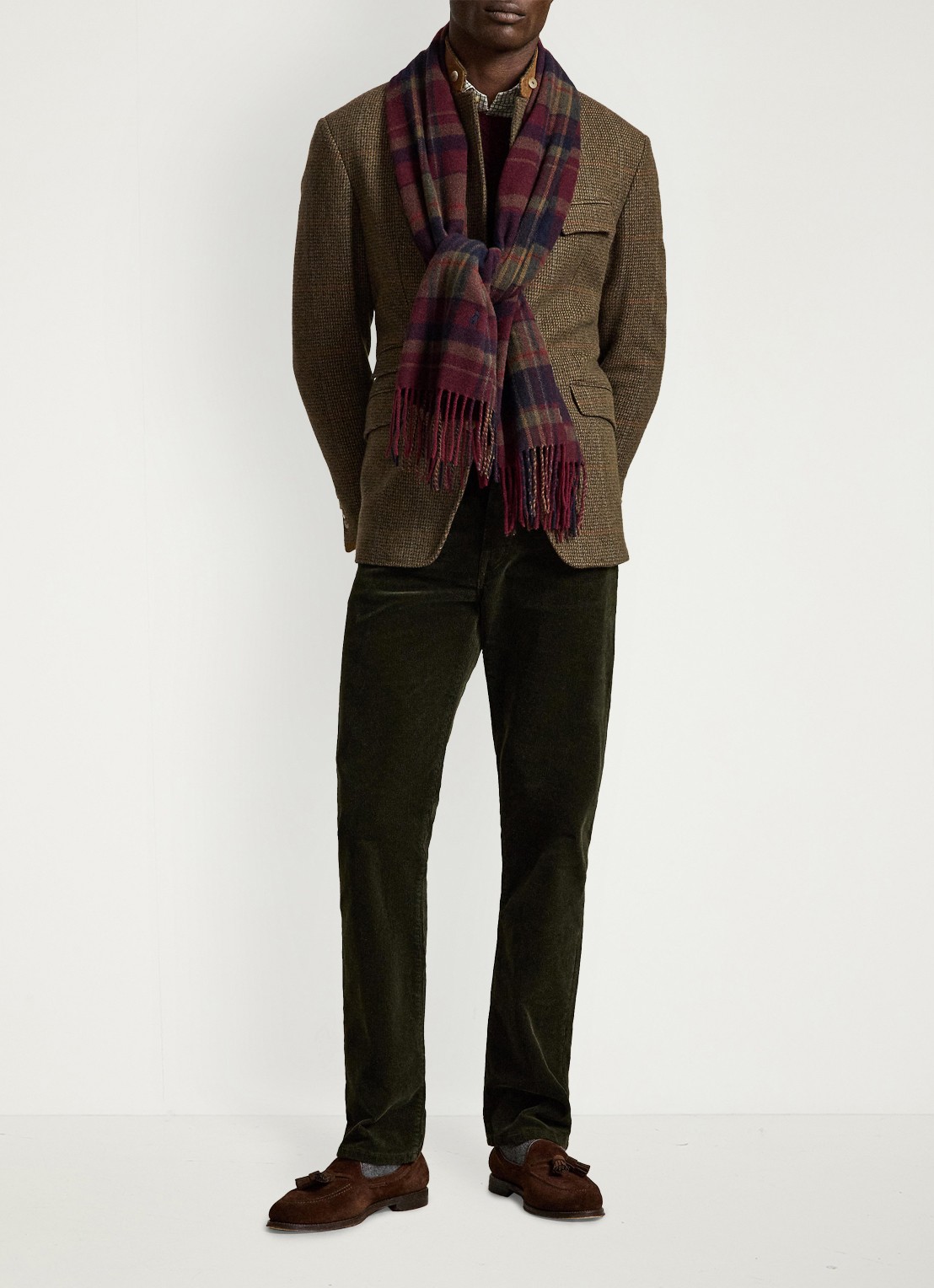 Ralph Lauren Slim fit chino van corduroy - voorkant 5 estate olive / olijfgroen