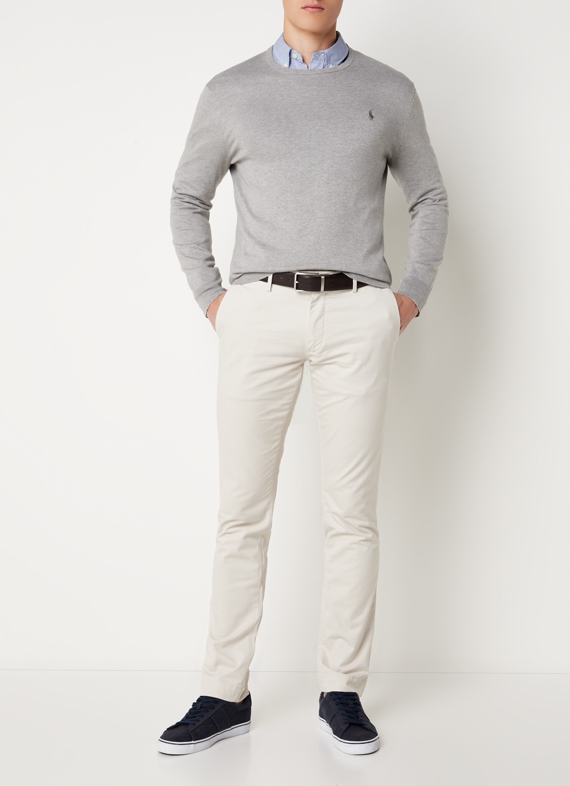 Ralph Lauren Slim fit chino van twill met stretch - voorkant 5 soft grey