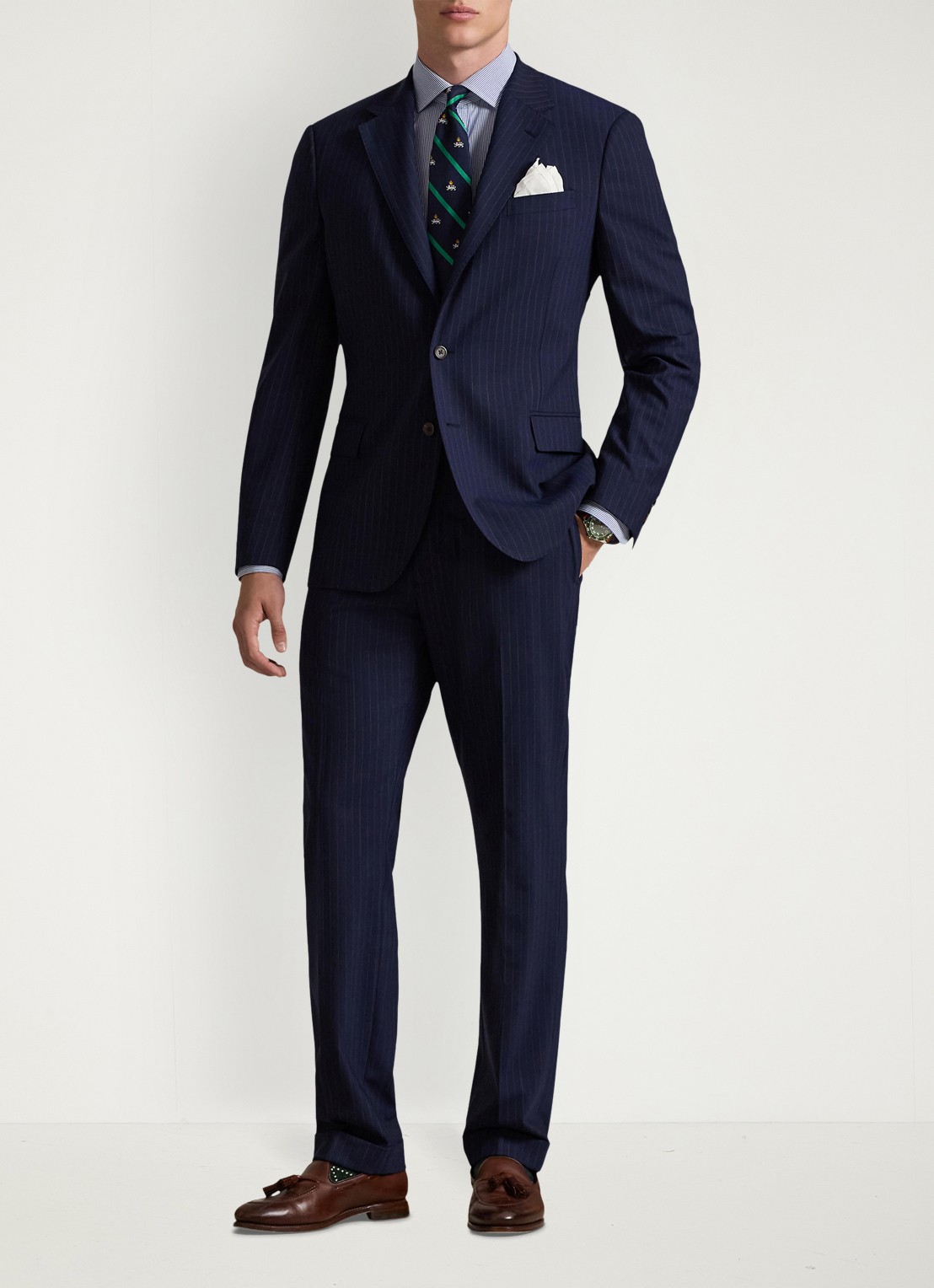 Ralph Lauren Slim fit colbert in wolblend met krijtstreep - voorkant 5 bright navy/grey-40ku