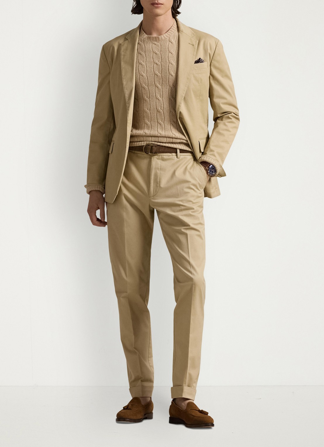 Ralph Lauren Slim fit colbert met klepzakken - voorkant 2 monument tan / beige
