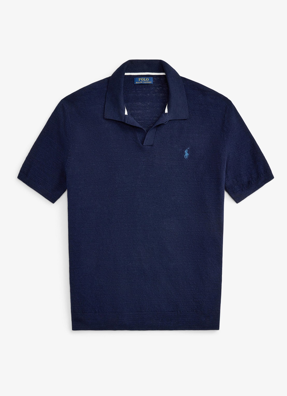 Ralph Lauren Slim fit fijngebreide polo in linnenblend - voorkant 2 bright navy/deckwash wht-zynp