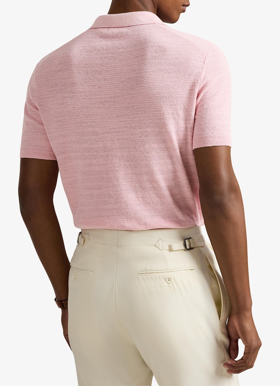 Ralph Lauren Slim fit fijngebreide polo in linnenblend - achterkant 5 carmel pink/deckwash white-4532