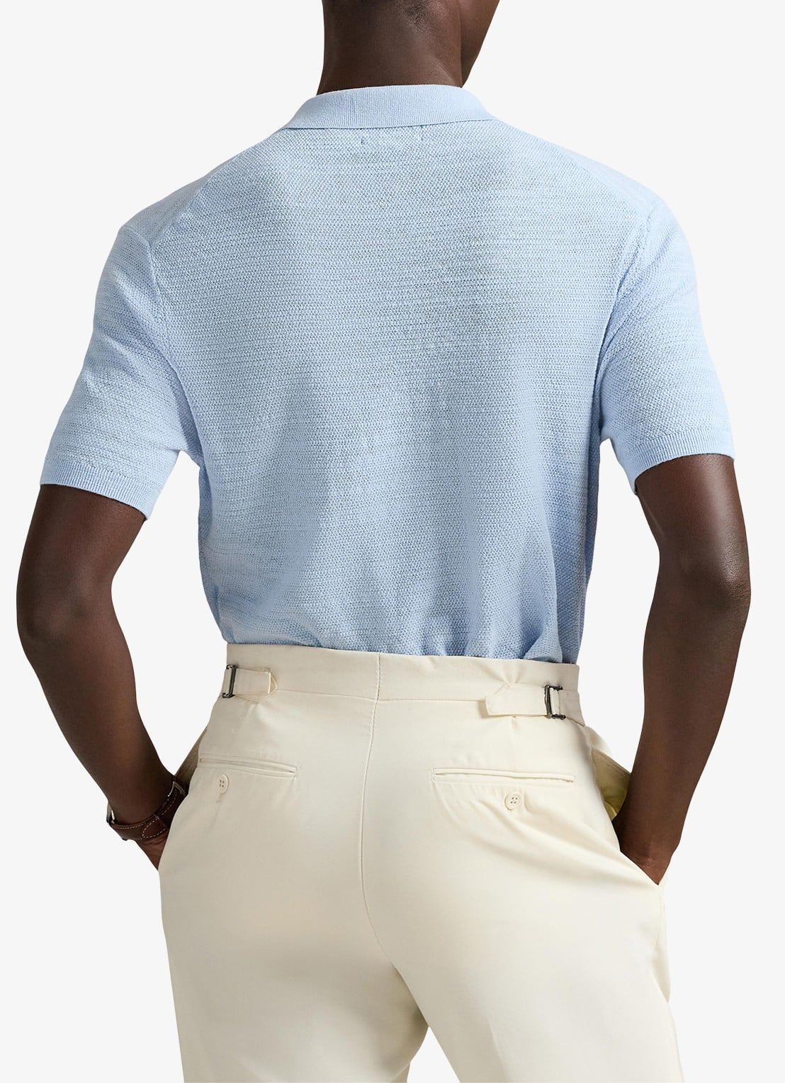 Ralph Lauren Slim fit fijngebreide polo in linnenblend - achterkant 5 office blue/deckwash white-3rvv
