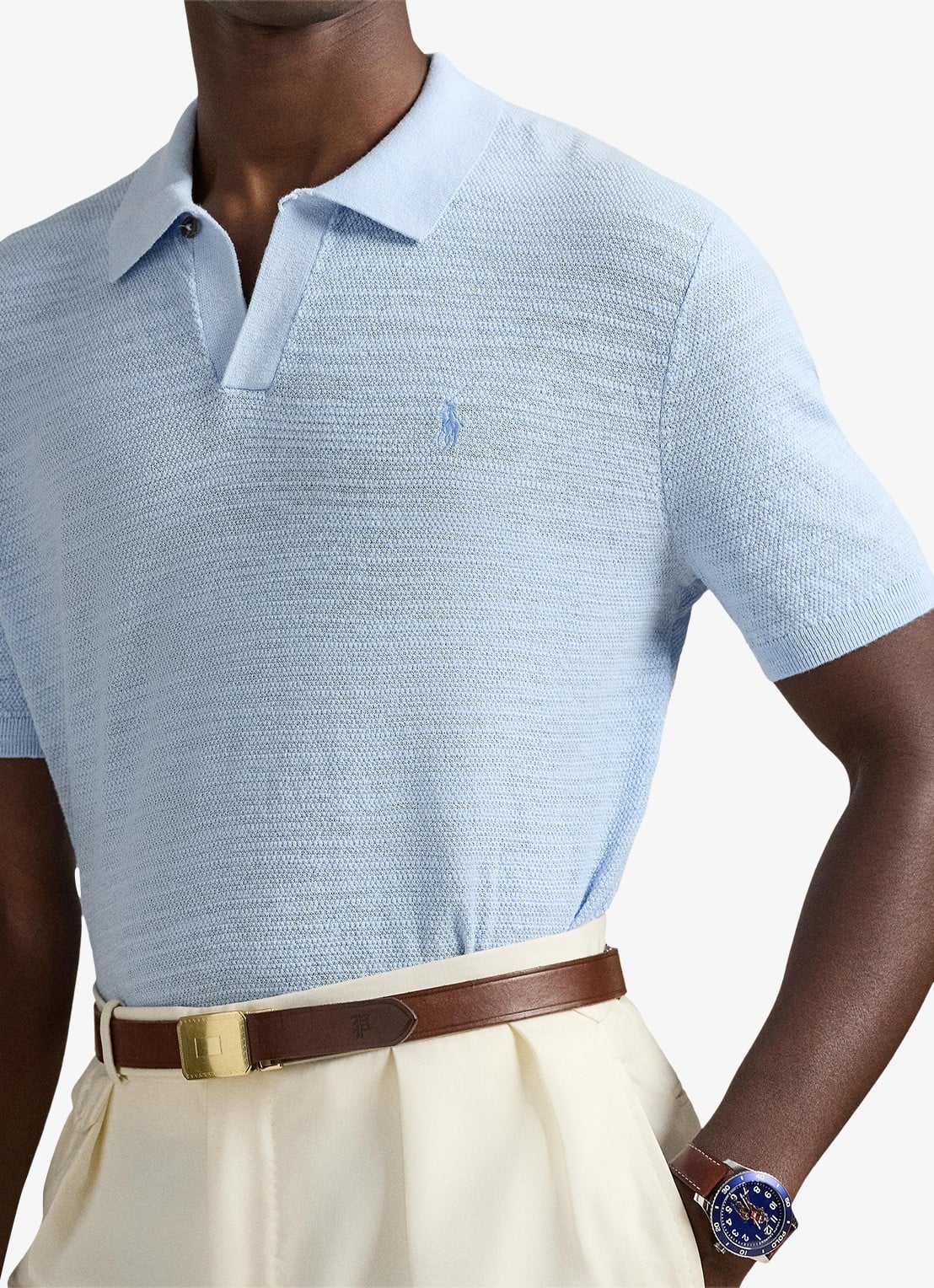 Ralph Lauren Slim fit fijngebreide polo in linnenblend - detail 4 office blue/deckwash white-3rvv