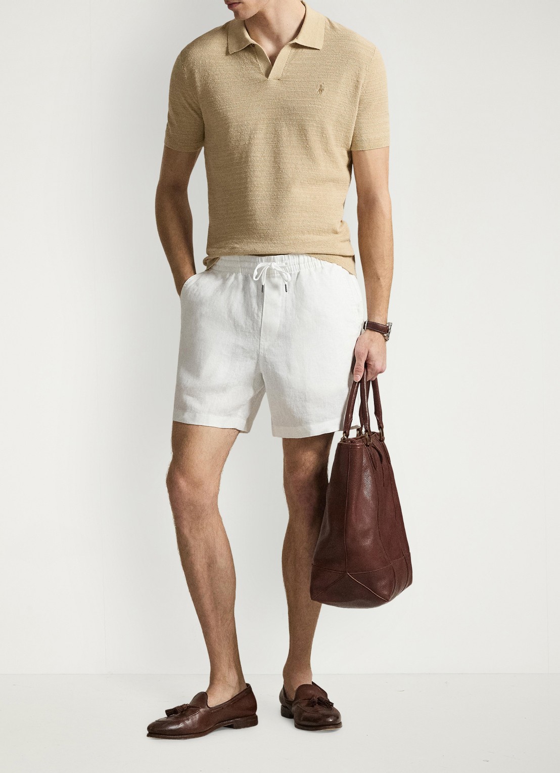Ralph Lauren Slim fit fijngebreide polo in linnenblend - detail 2 dune tan/deckwash white-zynq