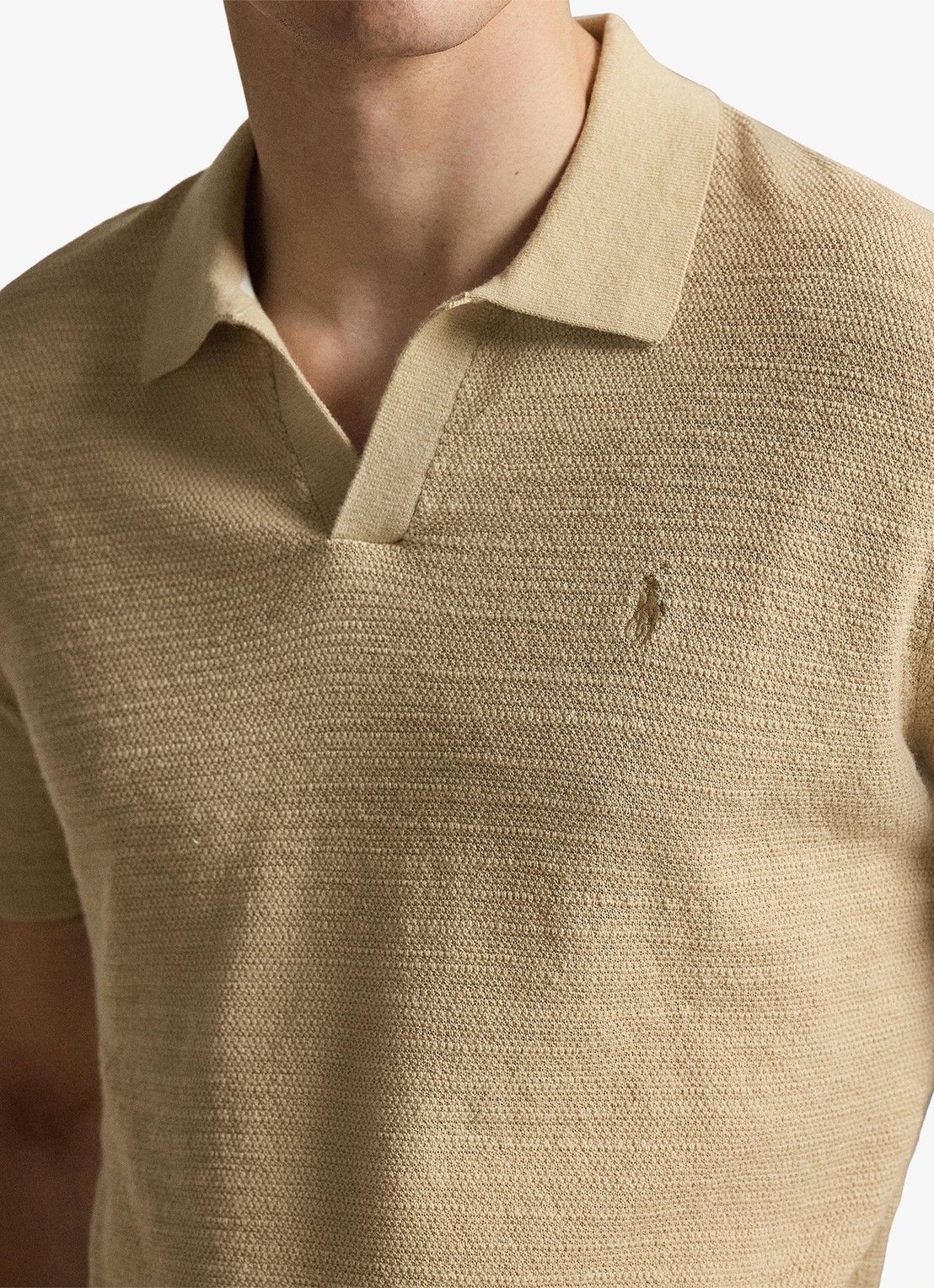 Ralph Lauren Slim fit fijngebreide polo in linnenblend - detail 3 dune tan/deckwash white-zynq
