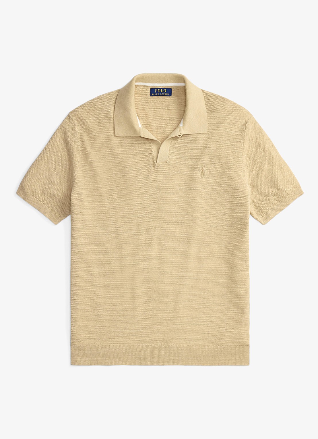 Ralph Lauren Slim fit fijngebreide polo in linnenblend - voorkant 4 dune tan/deckwash white-zynq