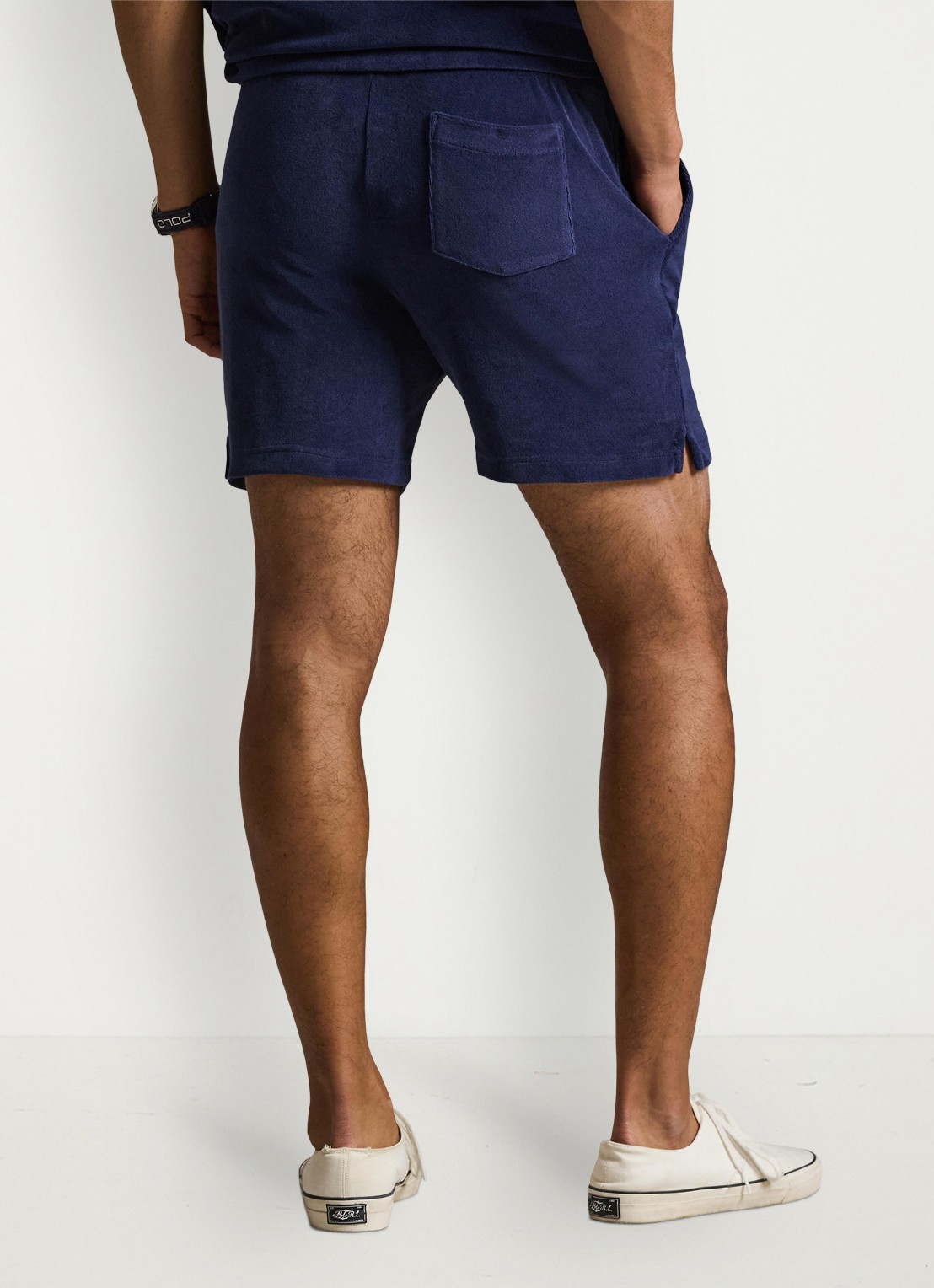 Ralph Lauren Slim fit korte broek van badstof met trekkoord - achterkant 5 newport navy / donkerblauw