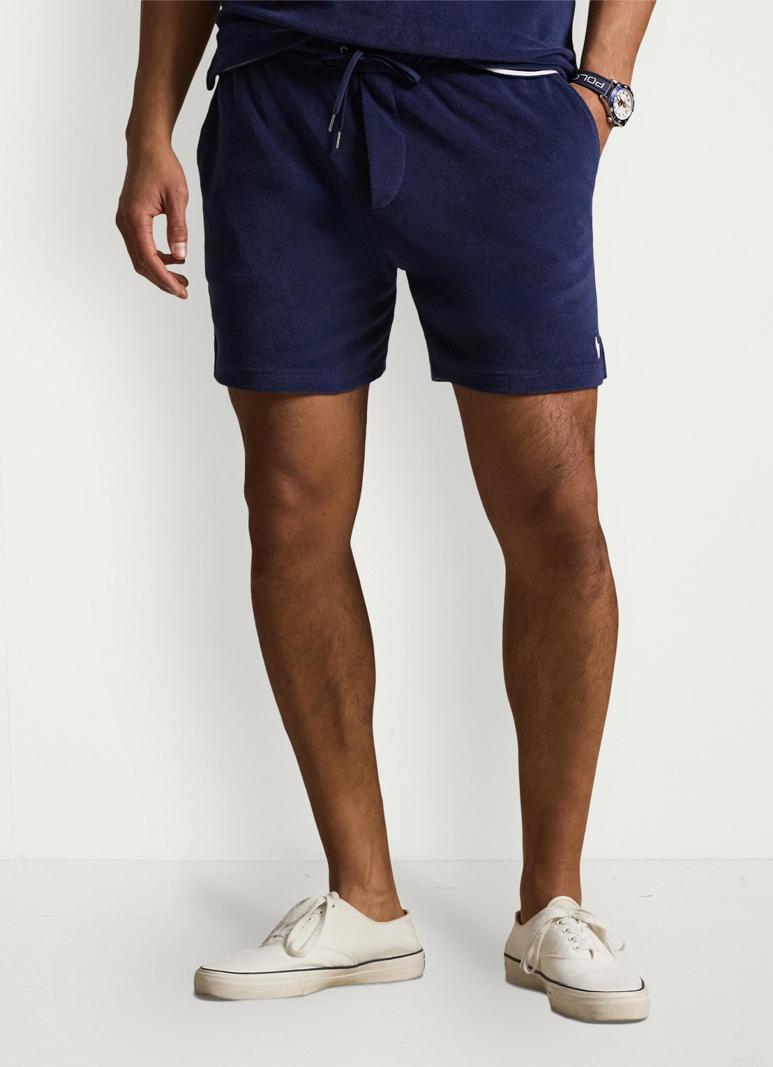 Ralph Lauren Slim fit korte broek van badstof met trekkoord - detail 3 newport navy / donkerblauw