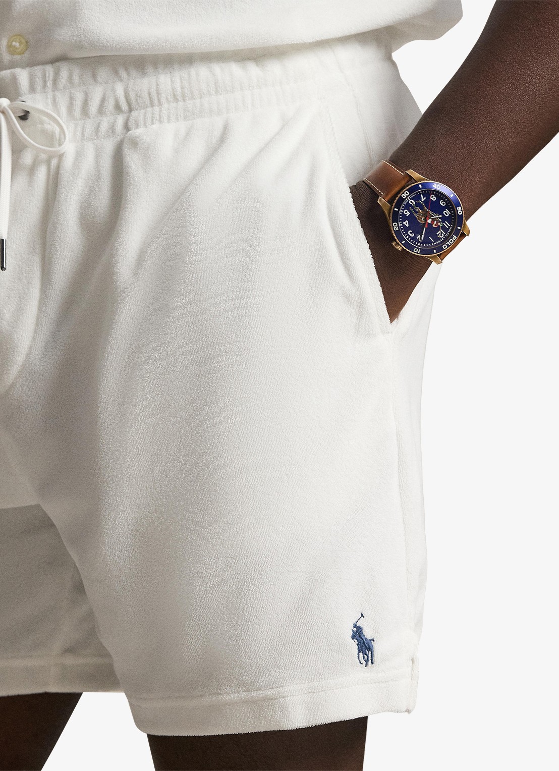 Ralph Lauren Slim fit korte broek van badstof met trekkoord - detail 3 white / wit