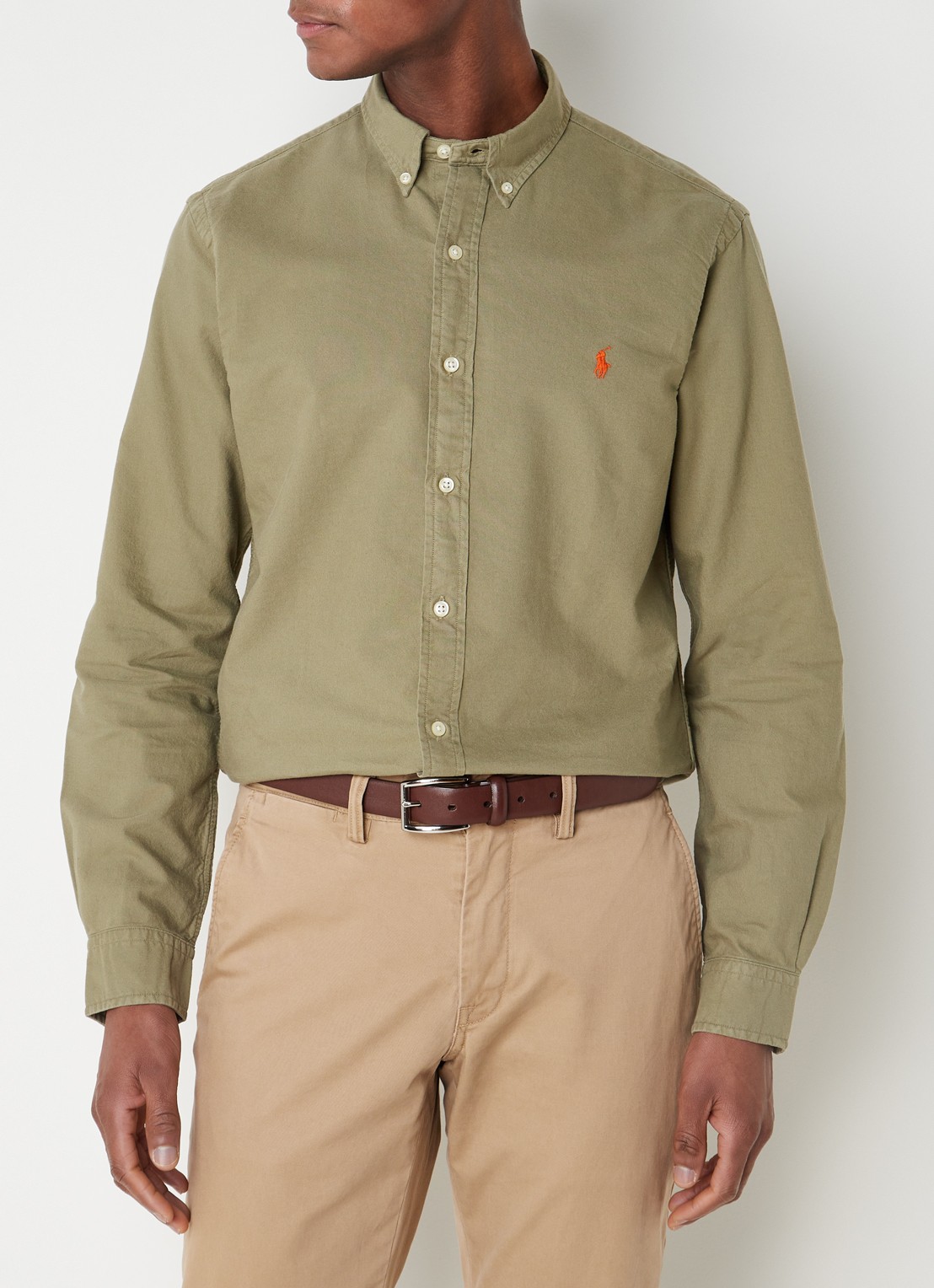 Ralph Lauren Slim fit overhemd met button down kraag - detail olijfgroen