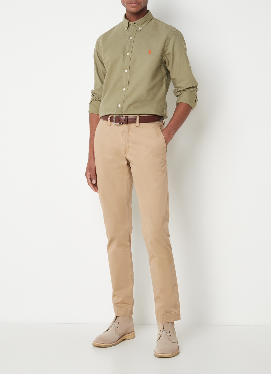 Ralph Lauren Slim fit overhemd met button down kraag - voorkant 3 olijfgroen