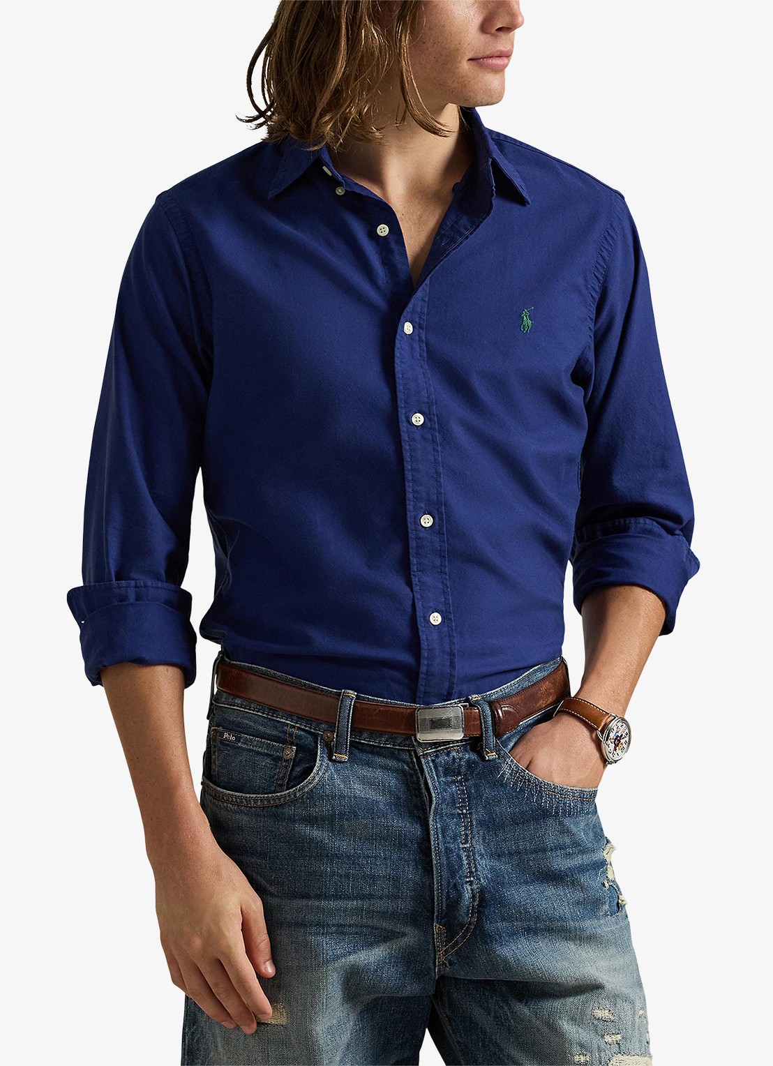 Ralph Lauren Slim fit overhemd met button down kraag - detail freshwater / donkerblauw