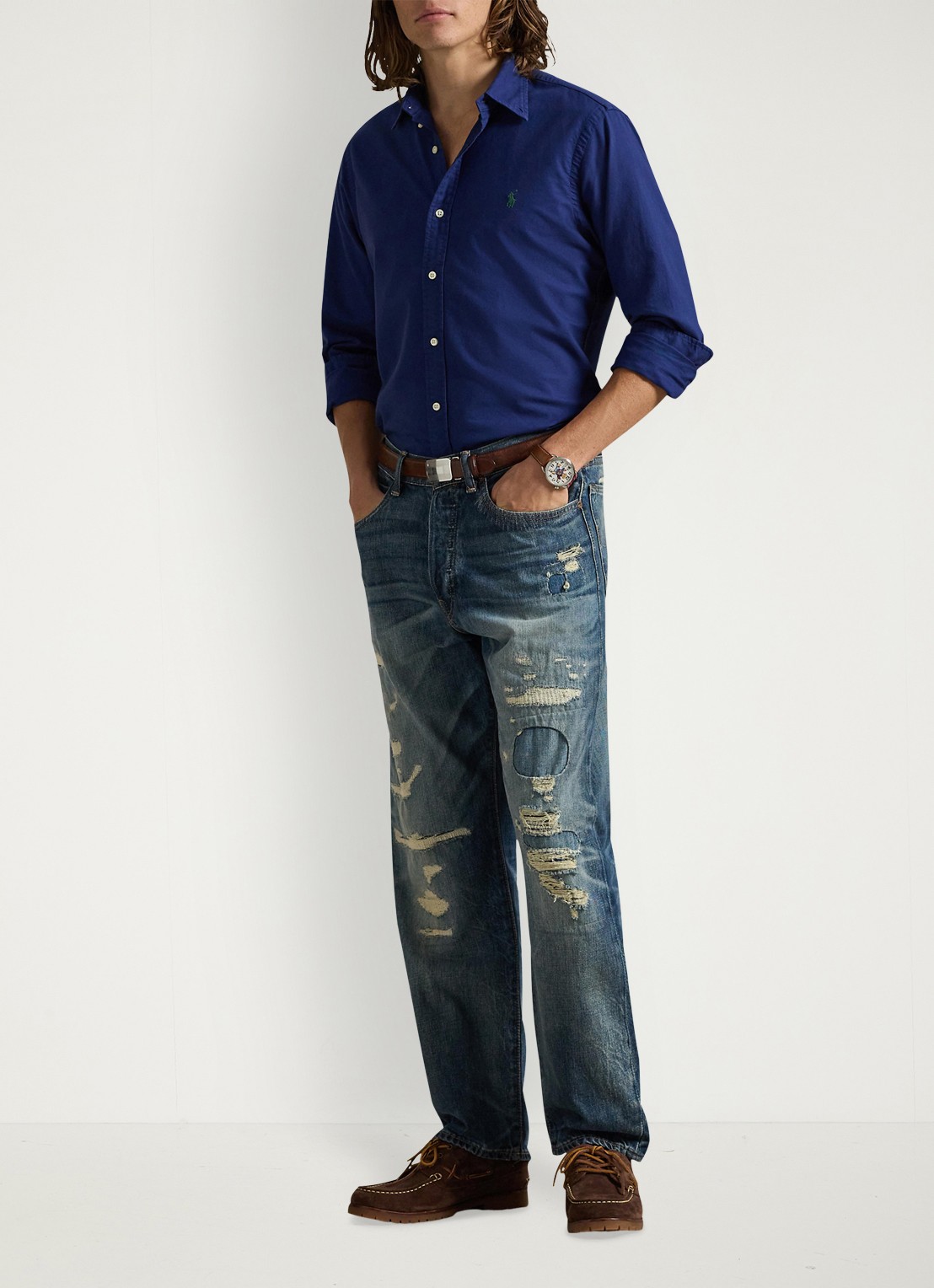 Ralph Lauren Slim fit overhemd met button down kraag - voorkant 4 freshwater / donkerblauw