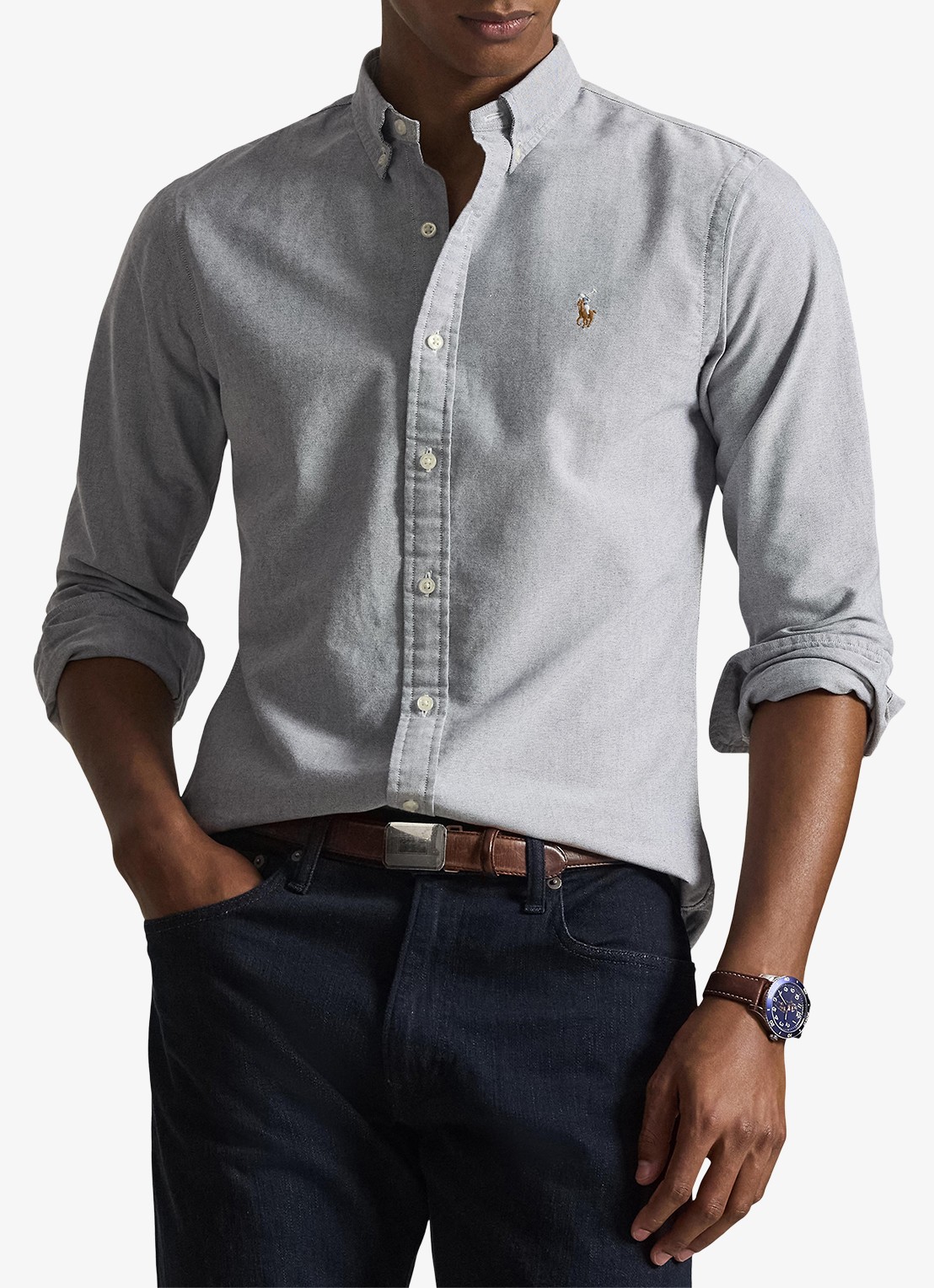 Ralph Lauren Slim fit overhemd met button down kraag - detail 3 donkerblauw