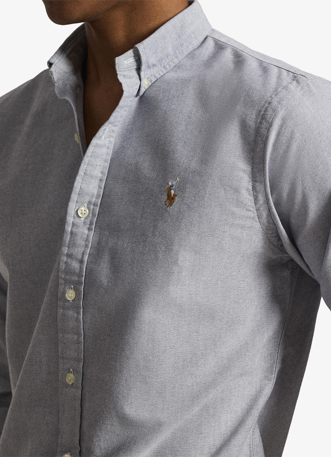 Ralph Lauren Slim fit overhemd met button down kraag - detail 4 donkerblauw