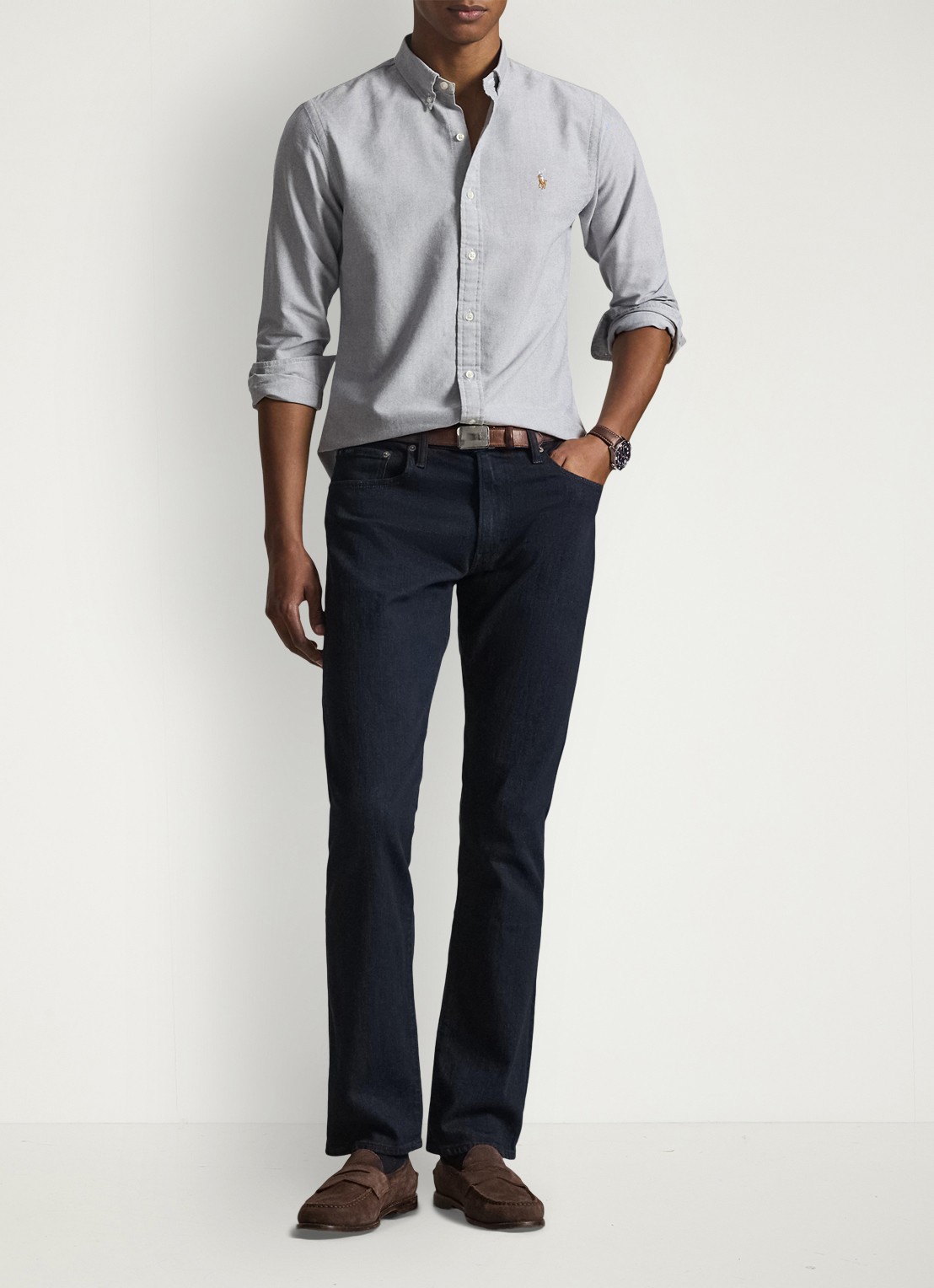 Ralph Lauren Slim fit overhemd met button down kraag - voorkant 2 donkerblauw