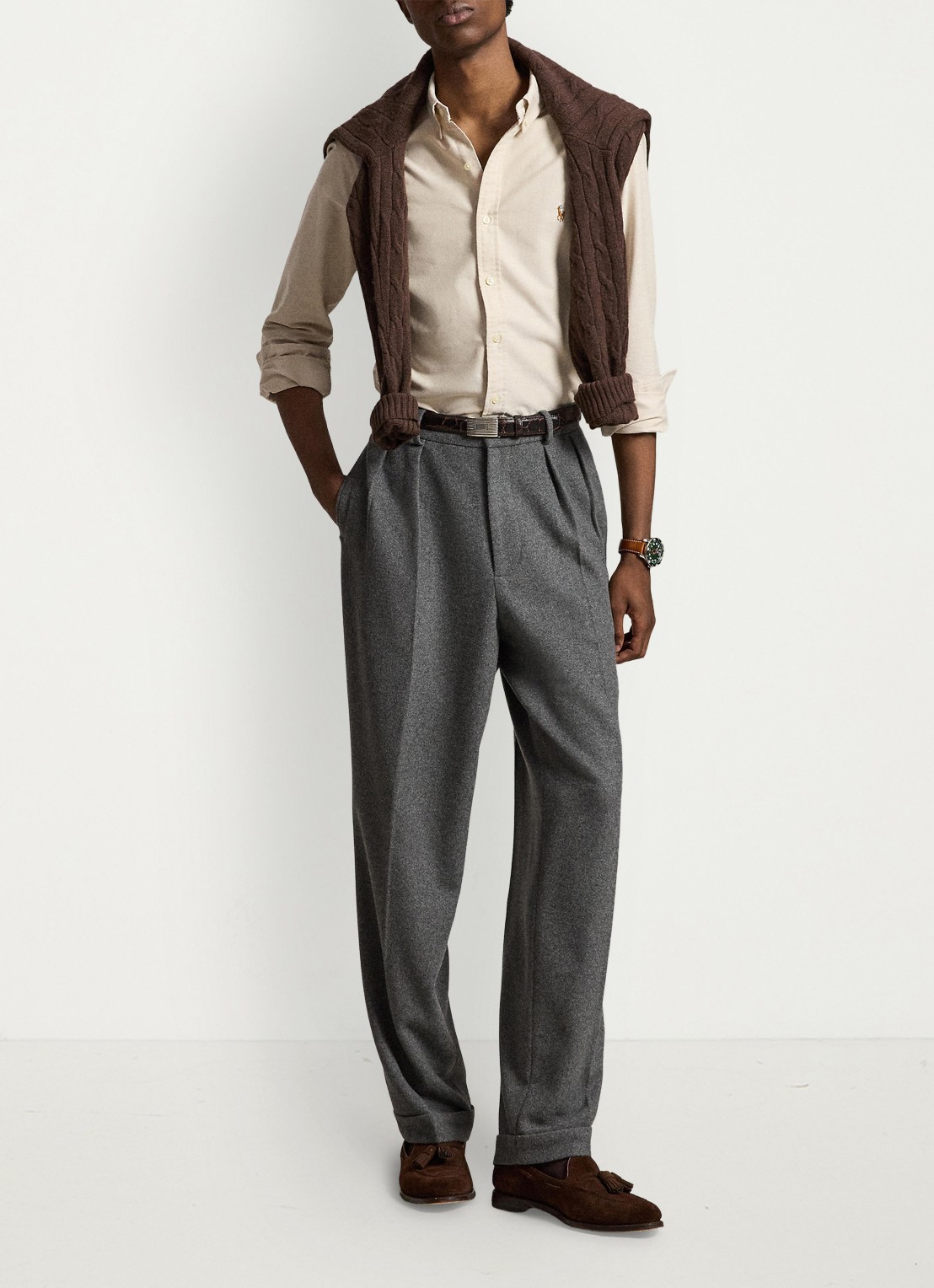 Ralph Lauren Slim fit overhemd met button down kraag - detail camel/white / camel