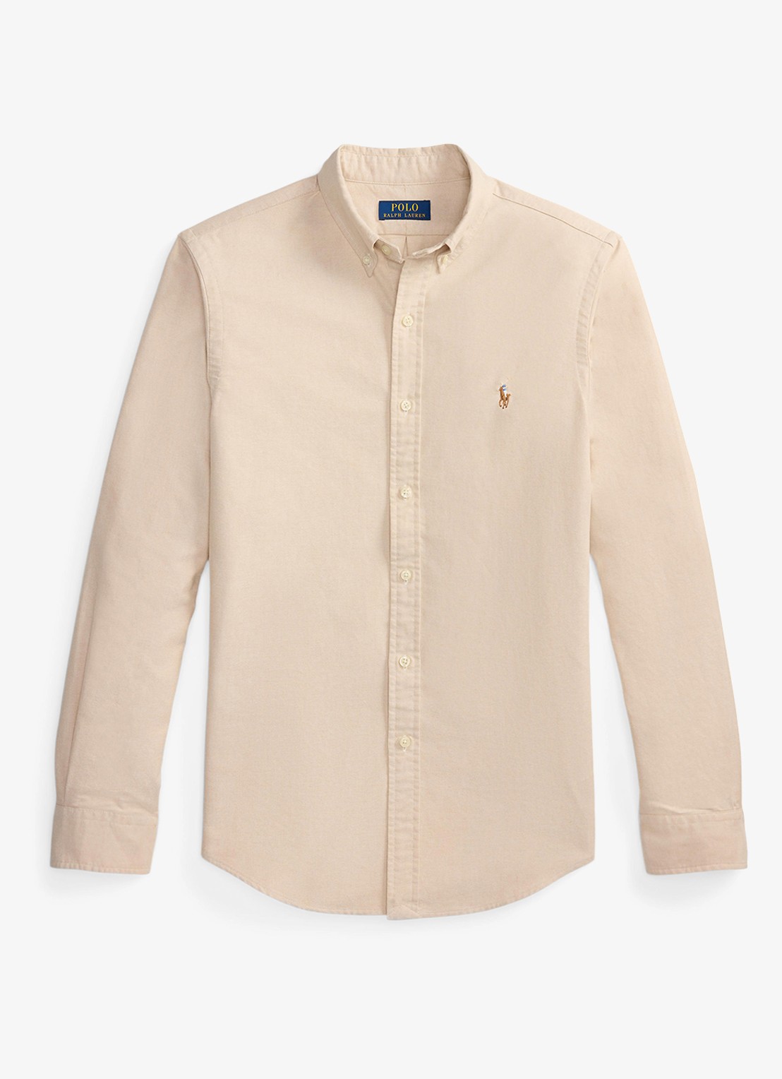 Ralph Lauren Slim fit overhemd met button down kraag - voorkant camel/white / camel
