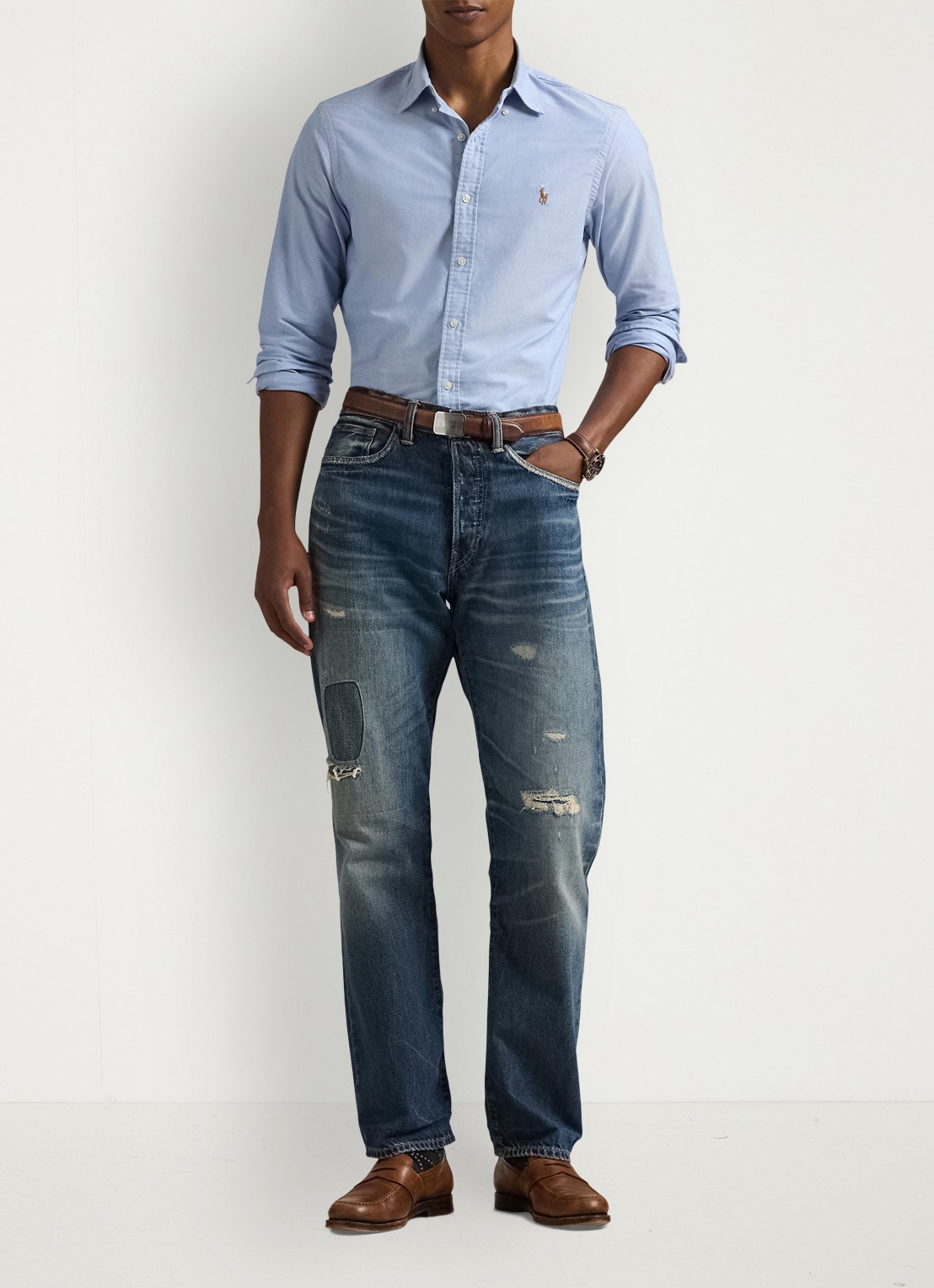 Ralph Lauren Slim fit overhemd met logo - voorkant 4 bsr blue - lichtblauw