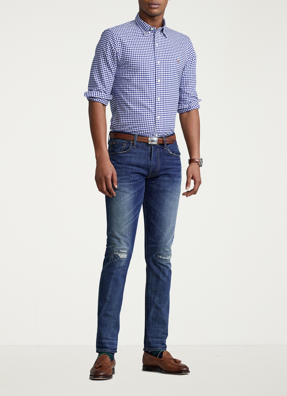 Ralph Lauren Slim fit overhemd met logo - voorkant 8 plaid / dark blue - blauw