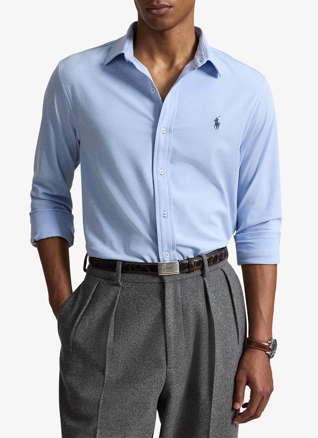Ralph Lauren Slim fit overhemd met logo - voorkant 5 summer blue/white-3zm5