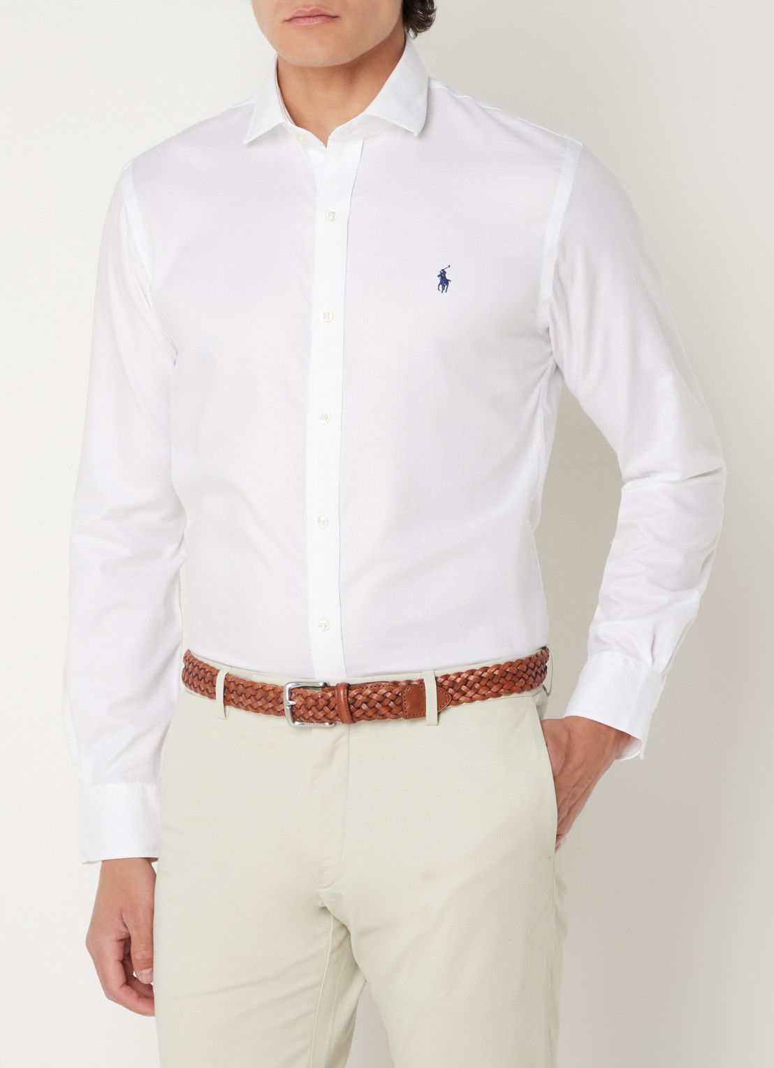 Ralph Lauren Slim fit overhemd met logoborduring - detail 4 wit