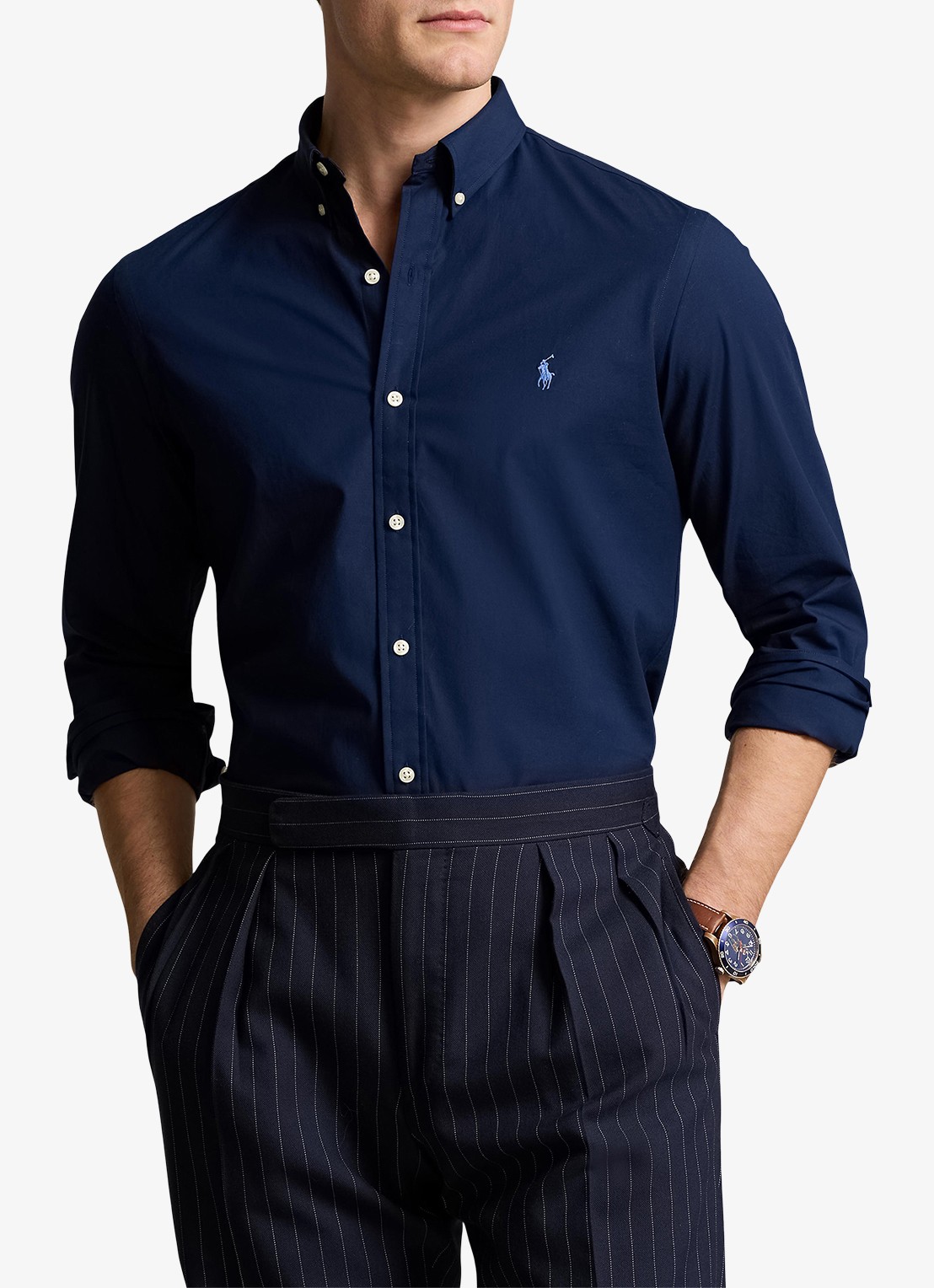 Ralph Lauren Slim fit overhemd met logoborduring - detail 4 newport navy / donkerblauw