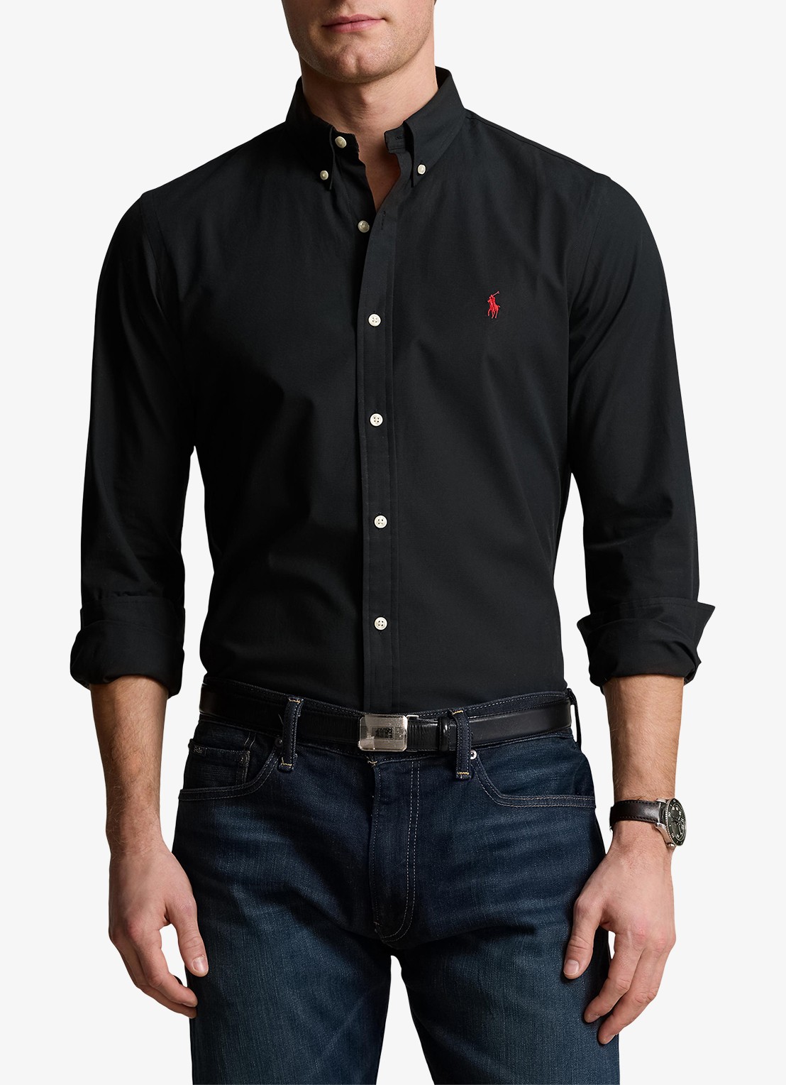 Ralph Lauren Slim fit overhemd met logoborduring - detail 3 polo black / zwart