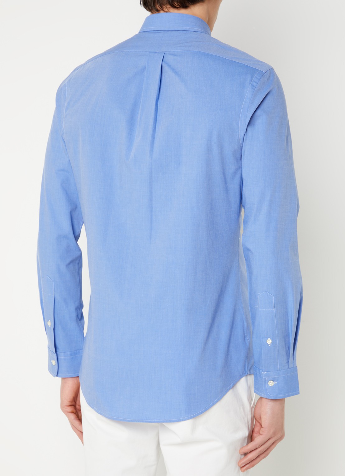 Ralph Lauren Slim fit overhemd met logoborduring - achterkant 3 blue end on end / blauw