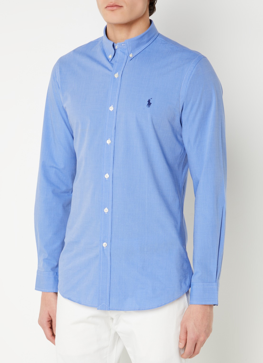Ralph Lauren Slim fit overhemd met logoborduring - detail 4 blue end on end / blauw